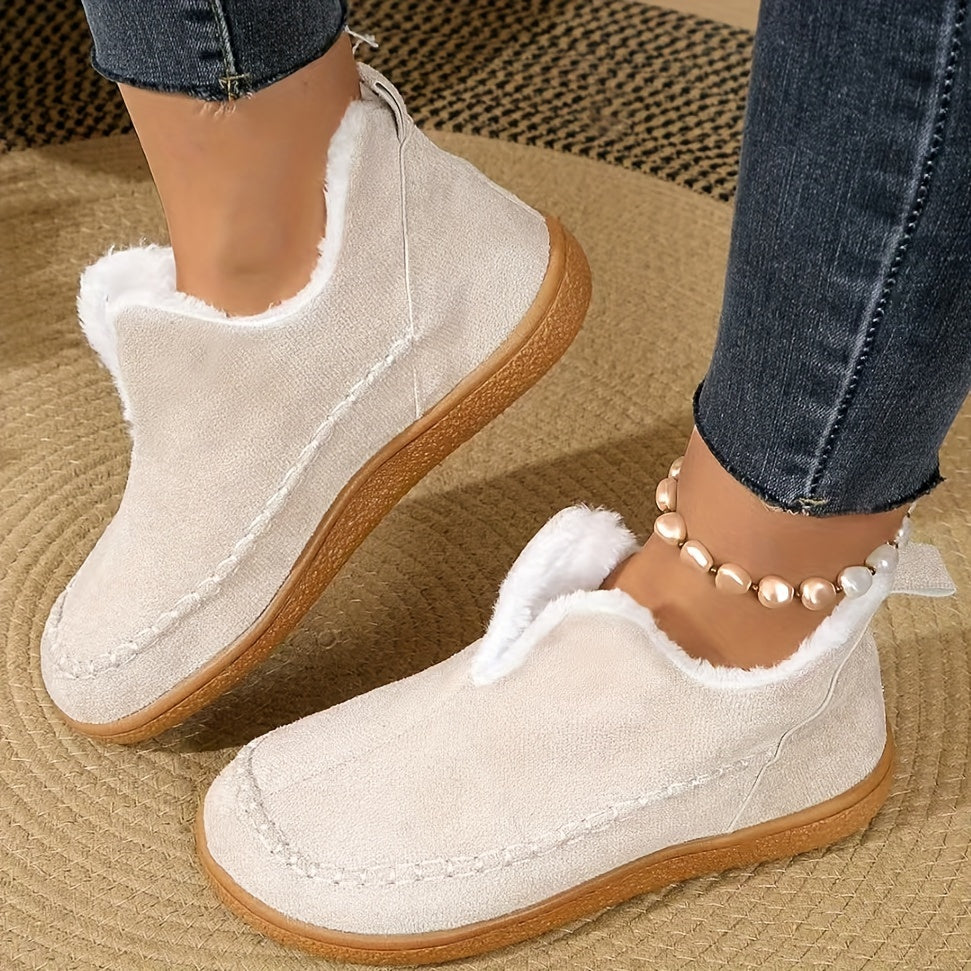 Women's Winter Fleece Lined Short Boots Rubber Sole Casual Slip-On