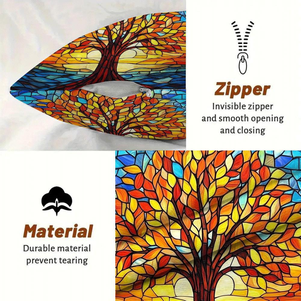 Два чехла для подушек из плюша с изображением Дерева Жизни осенью размером 45,72x45,72 см - Подходят для использования на диване, в спальне и на открытом воздухе. Имеют застежку на молнии и могут стираться в машине.