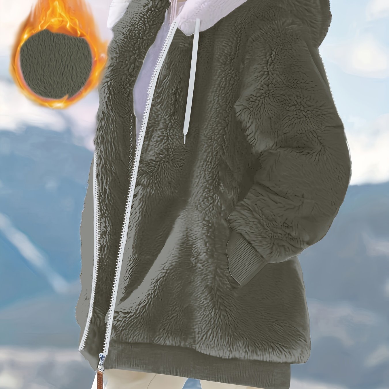 Women's Plus Size Fuzzy Hooded Coat with Pockets Fall Winter Polyester