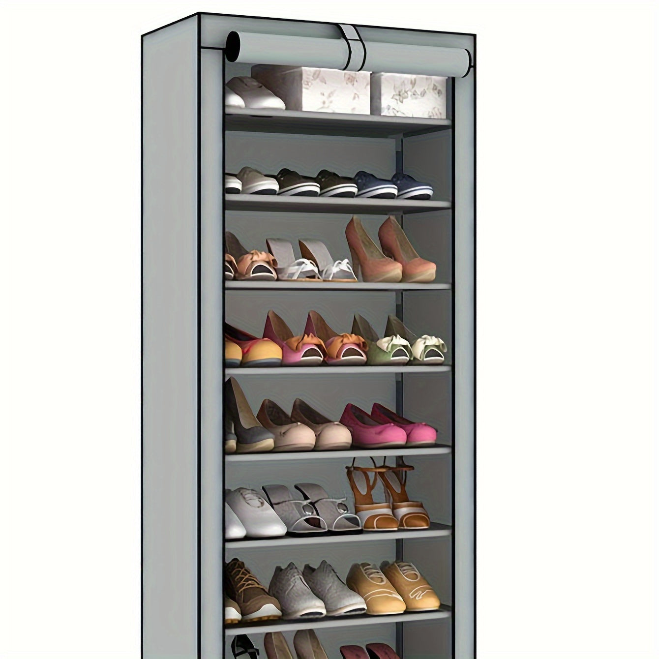 10-Qavatli poyabzal javoni, chang'ga qarshi dizayn, katta sig'im, oson yig'ish, yotoqxona va mehmonxona uchun