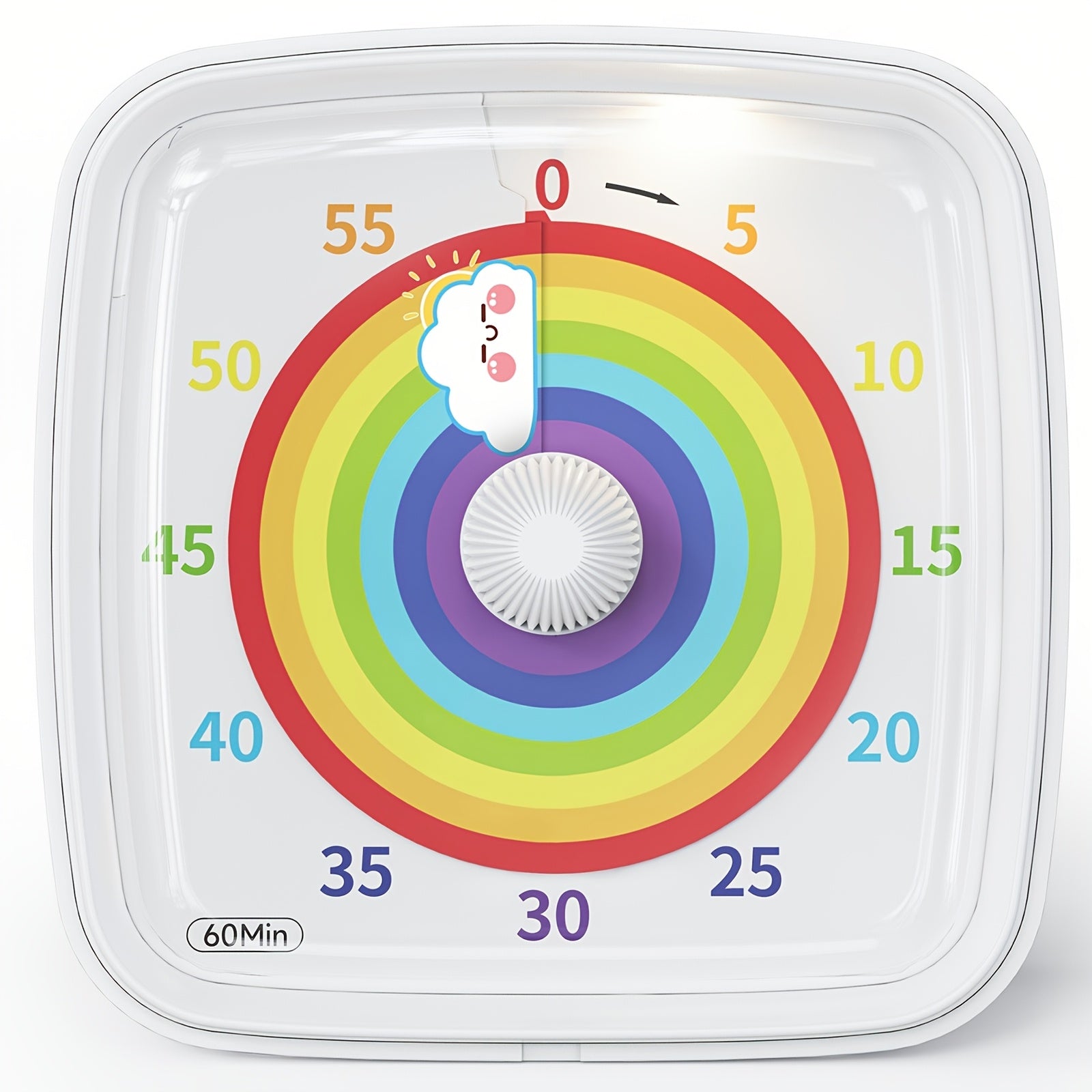 60-Minute Visual Countdown Timer with Night Light, Rainbow White Plastic