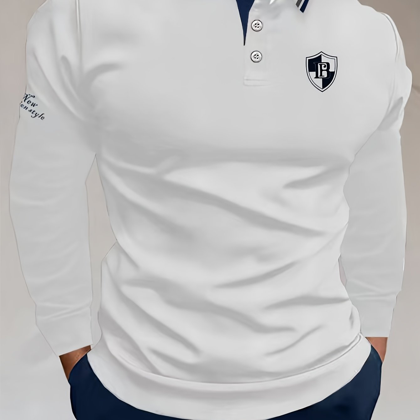 Men's Blue Lightweight Shirt with Logo Letter Print Two-Tone Collar Casual Spring Fall