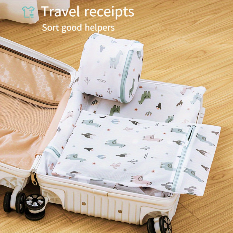 Juego de 3 bolsas de malla duraderas para lavandería con cremallera y diseño de alpaca