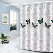 Gray Floral and Butterfly Shower Curtain Polyester Opaque Quick-Dry Machine Washable Easy No-Drill Installation