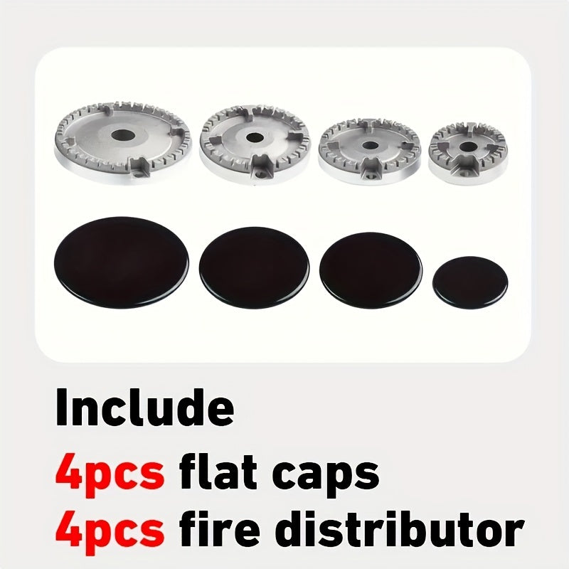 4-Pack Aluminum Alloy Gas Stove Knob Covers and Burner Caps Set for Gas Ranges