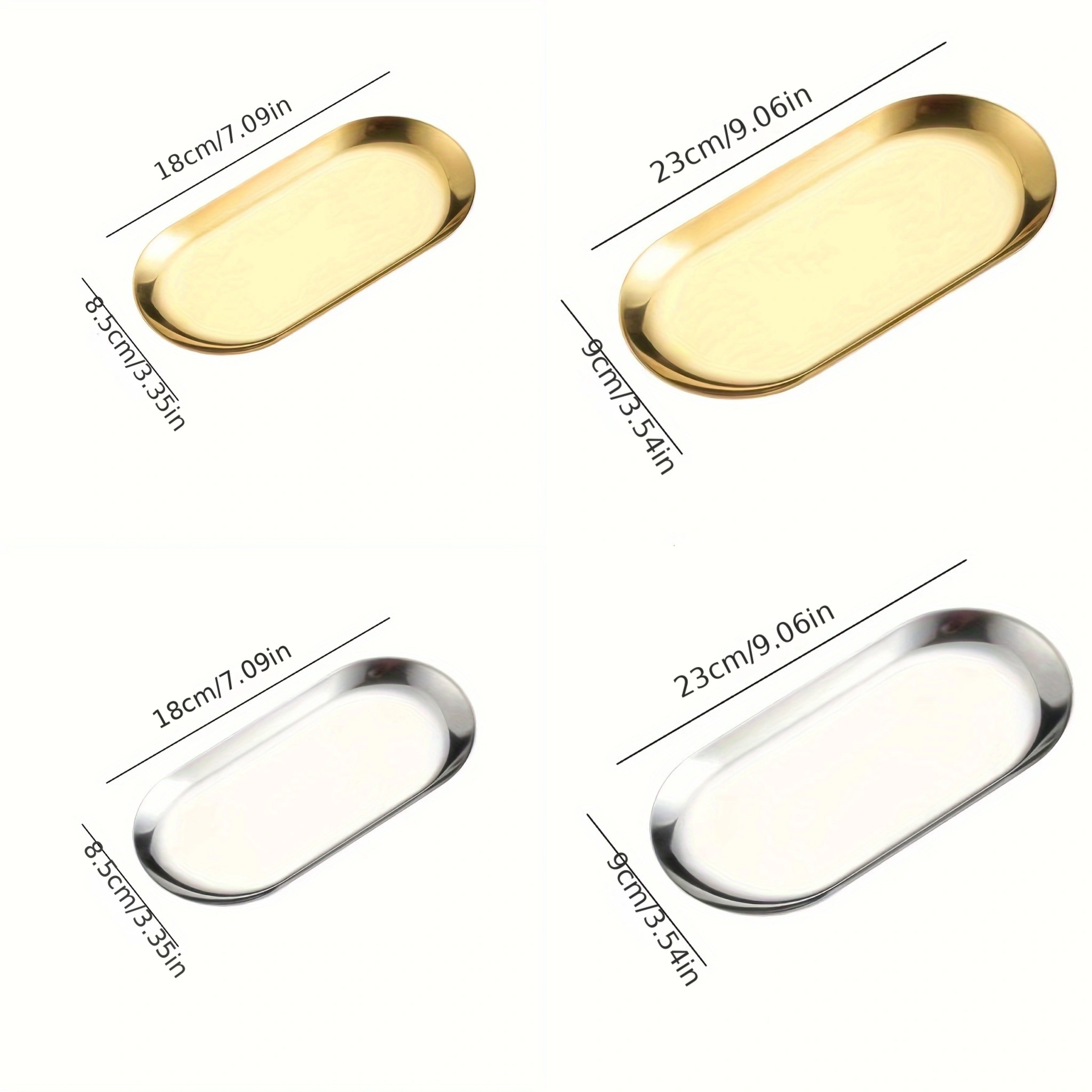 Bandeja de joyería ovalada de acero inoxidable para almacenamiento y servicio