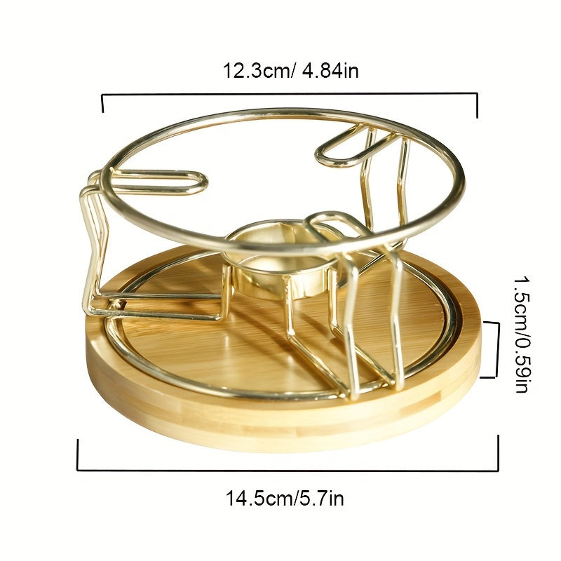 Stainless Steel Candle Holder with Wooden Base for Tea Coffee Heating and Beverage Accessories