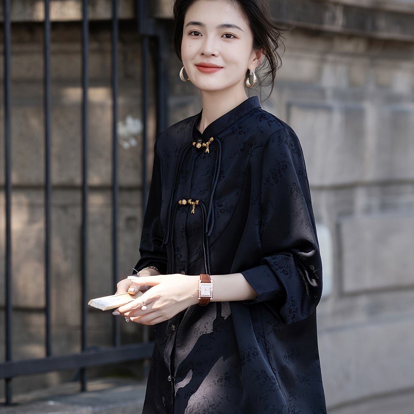 Women’s Vintage Button Shirt Autumn 2025 Modern Chinese Style, Casual Top