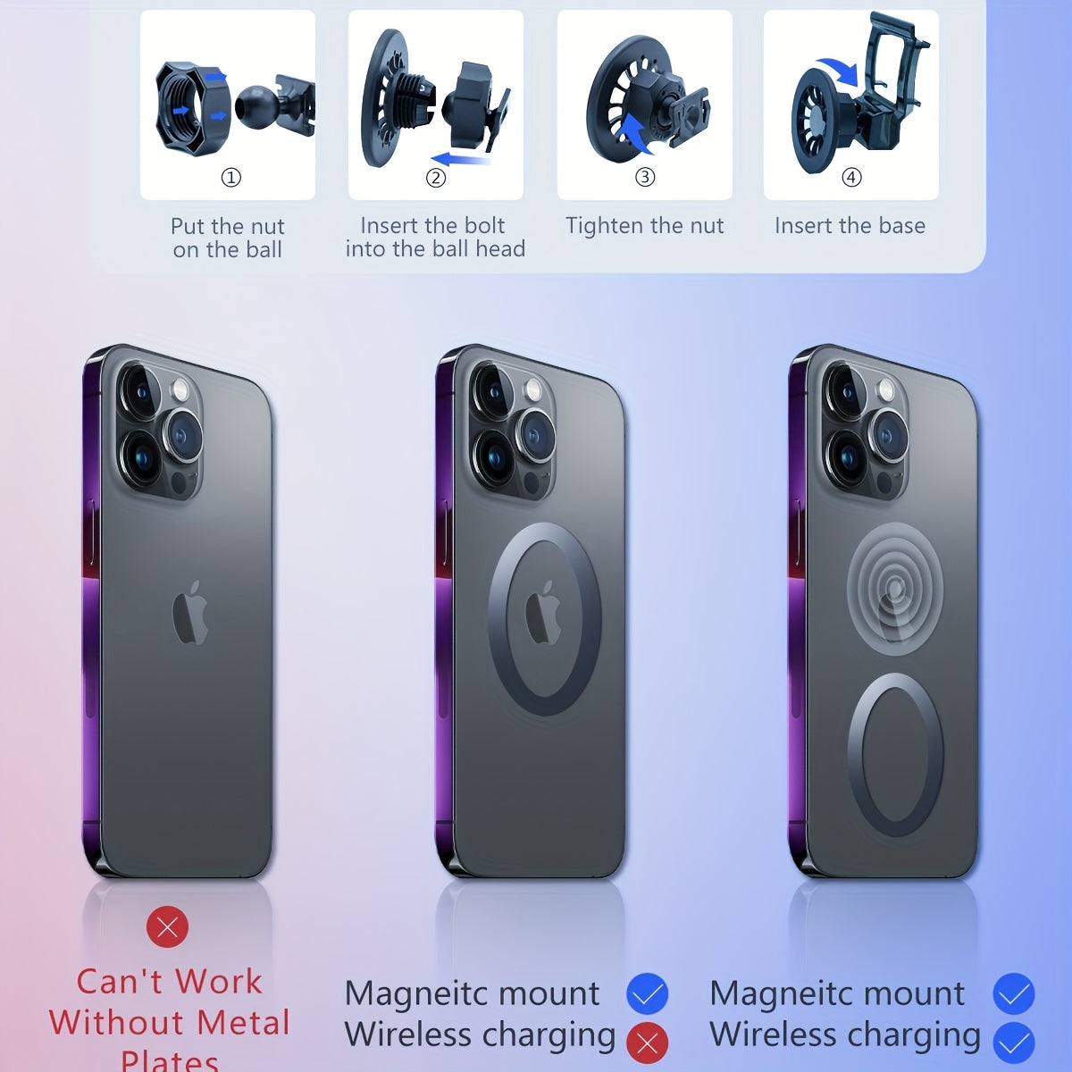 Magnetic Car Phone Mount for iPhone Magsafe with Heat Transfer Plate