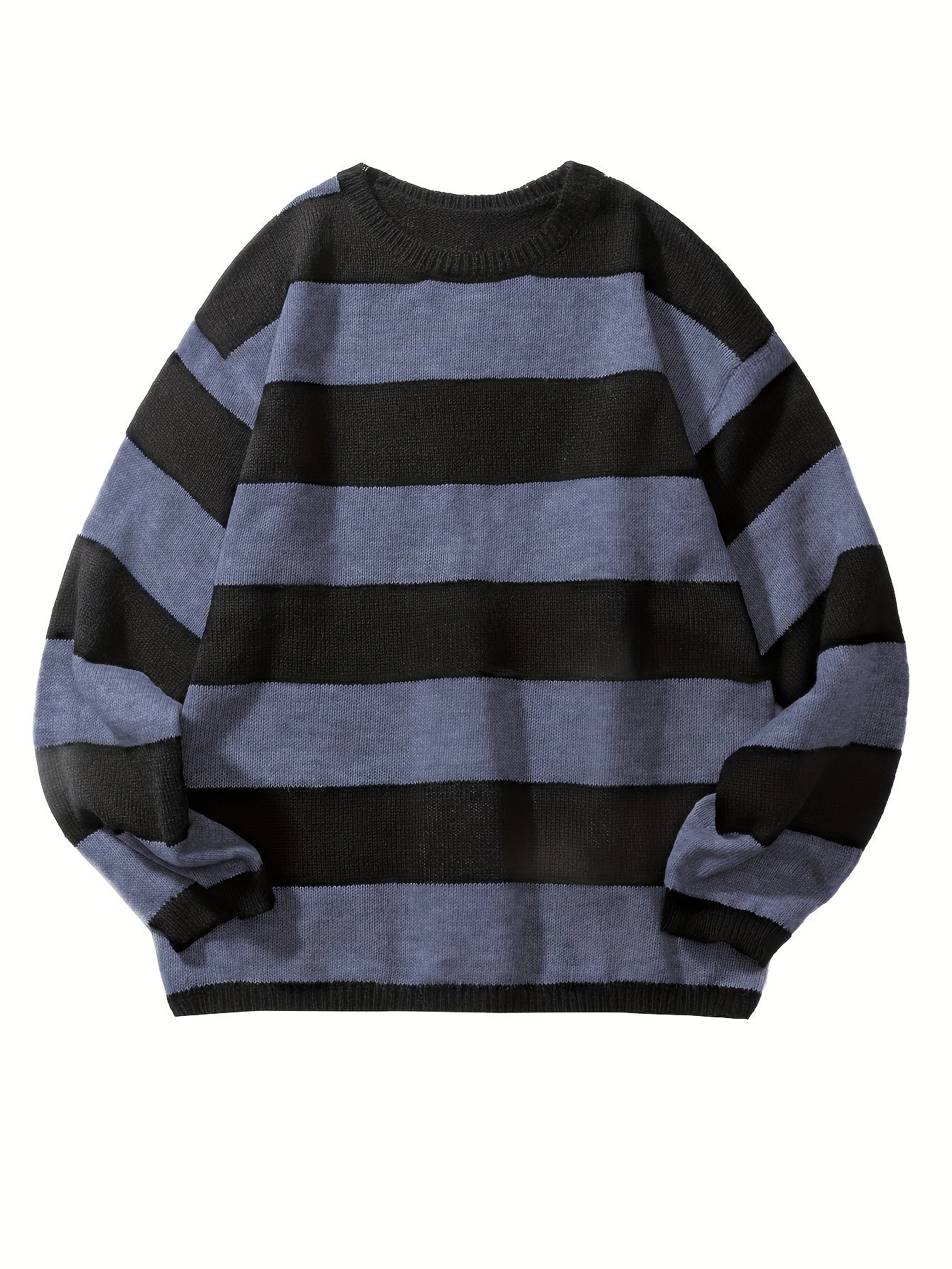 Men's Striped Polyester Knit Pullover Sweater Crew Neck Spring Fall Regular Fit