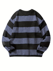 Erkaklar uchun chiziqli pullover sviter, bahor/kovak ingichka polyester to'qima, dumaloq bo'yin, cho'ziluvchan mato, oddiy moslama