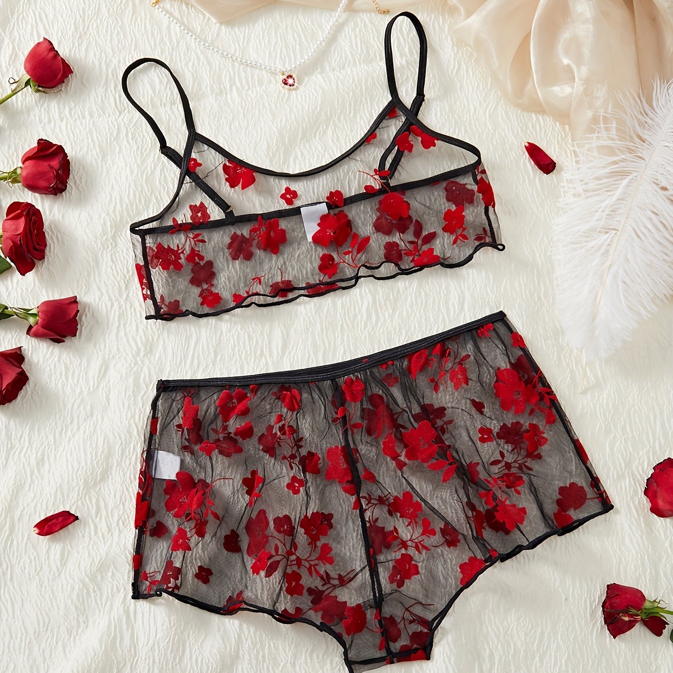 Women's Lace Satin Lingerie Set with Underwire and Adjustable Straps