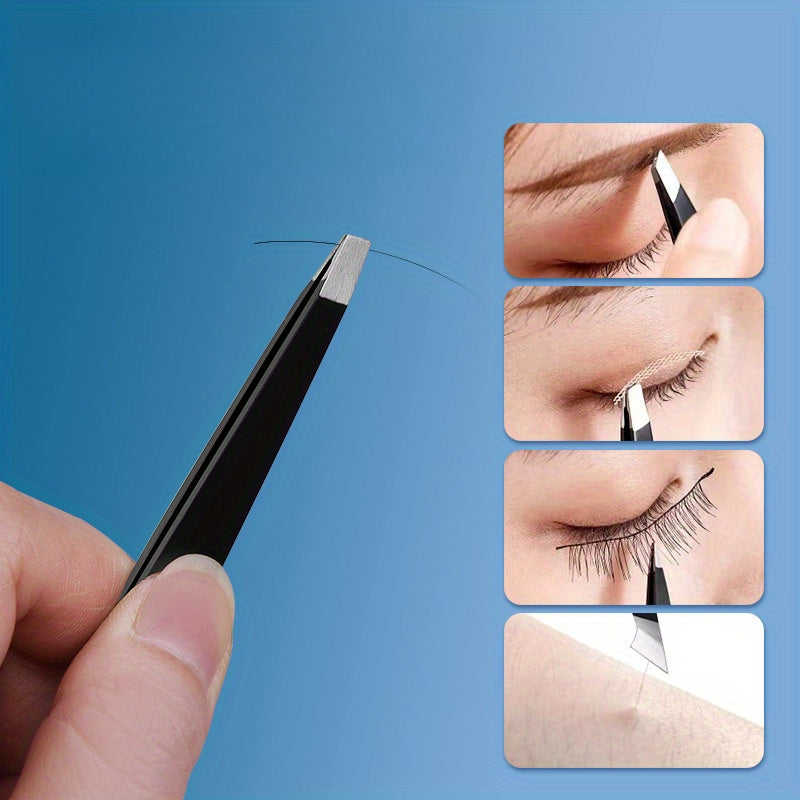 Women Stainless Steel Eyebrow Tweezers Non-Slip Tip Precision Makeup Tool
