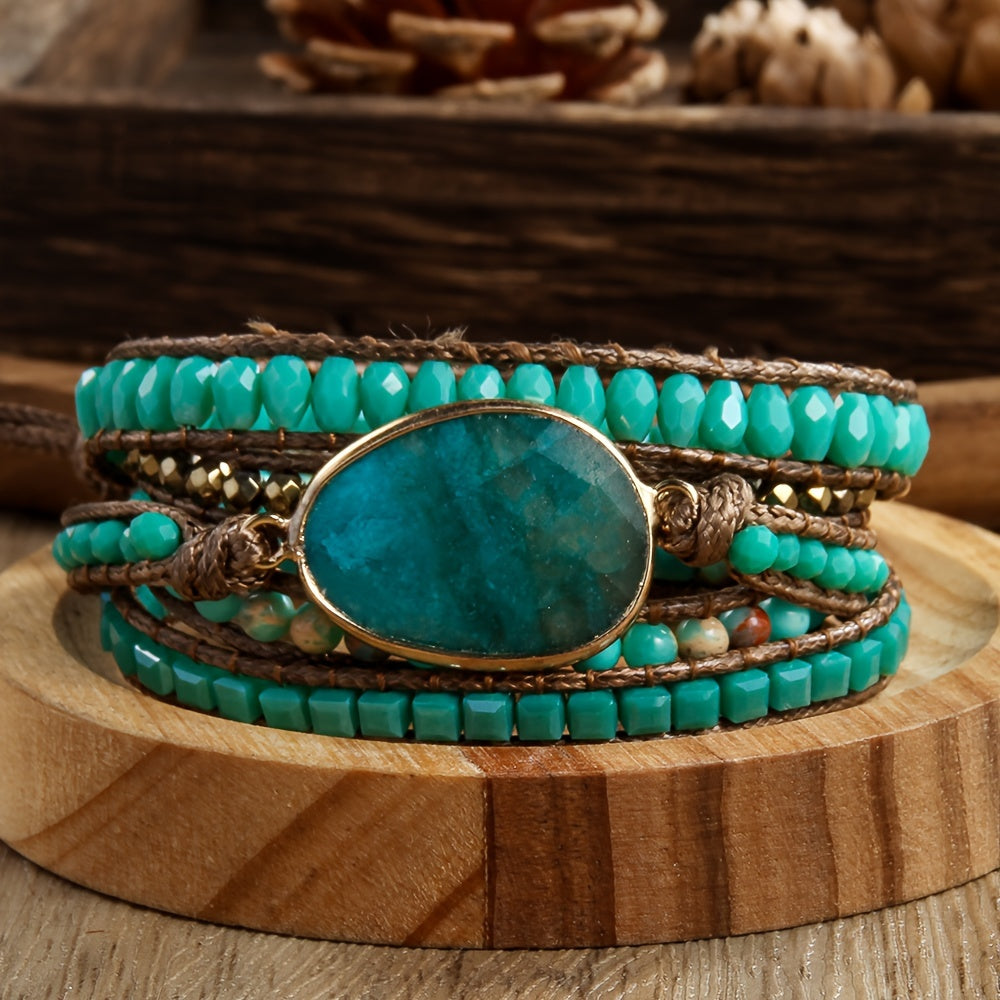 Multi-Layered Natural Stone Wrap Bracelet for Women with Colorful Beads