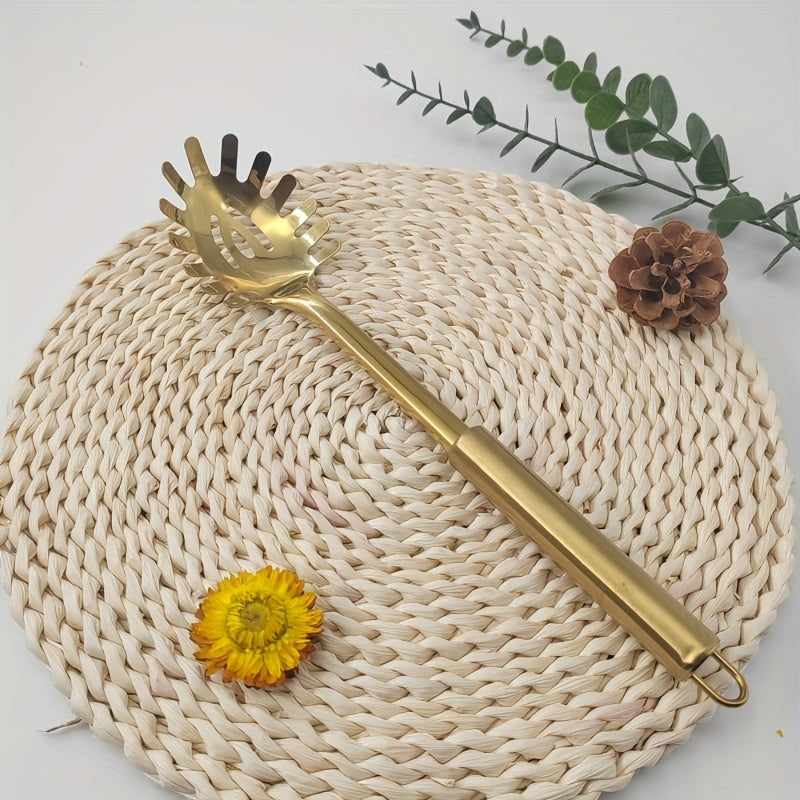 Juego de utensilios de acero inoxidable con espátula y cuchara, negro y dorado, uso profesional