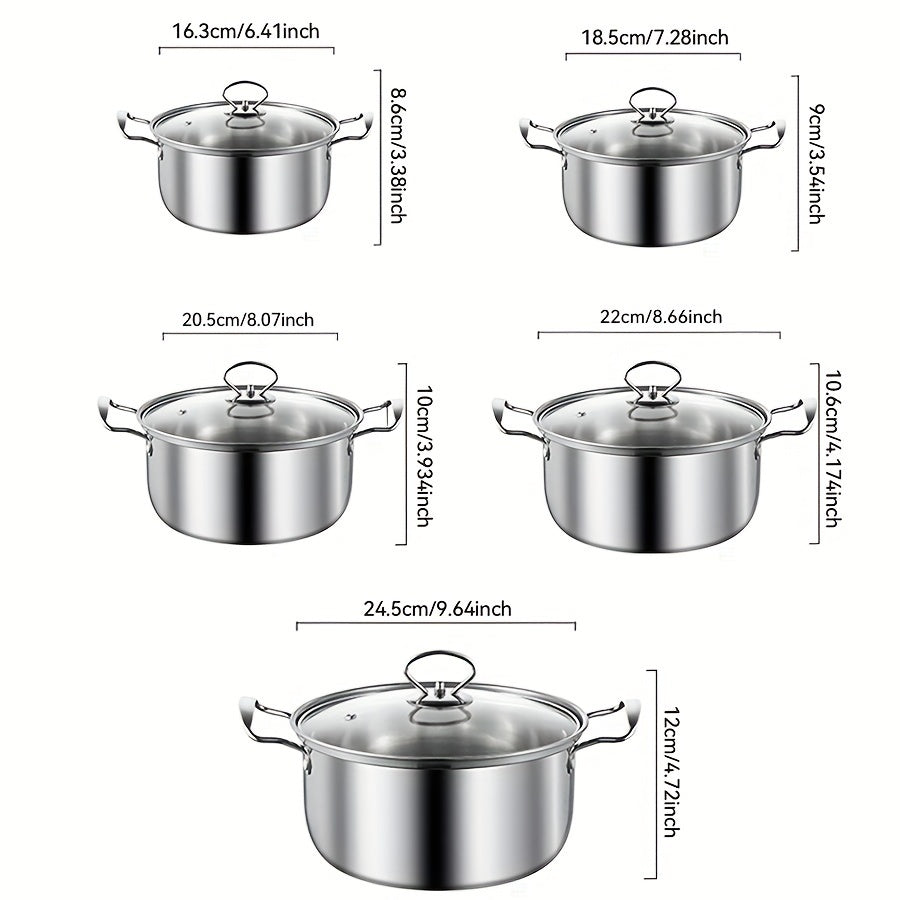 10-Piece Stainless Steel Cookware Set with Pots and Lids 16cm-24cm