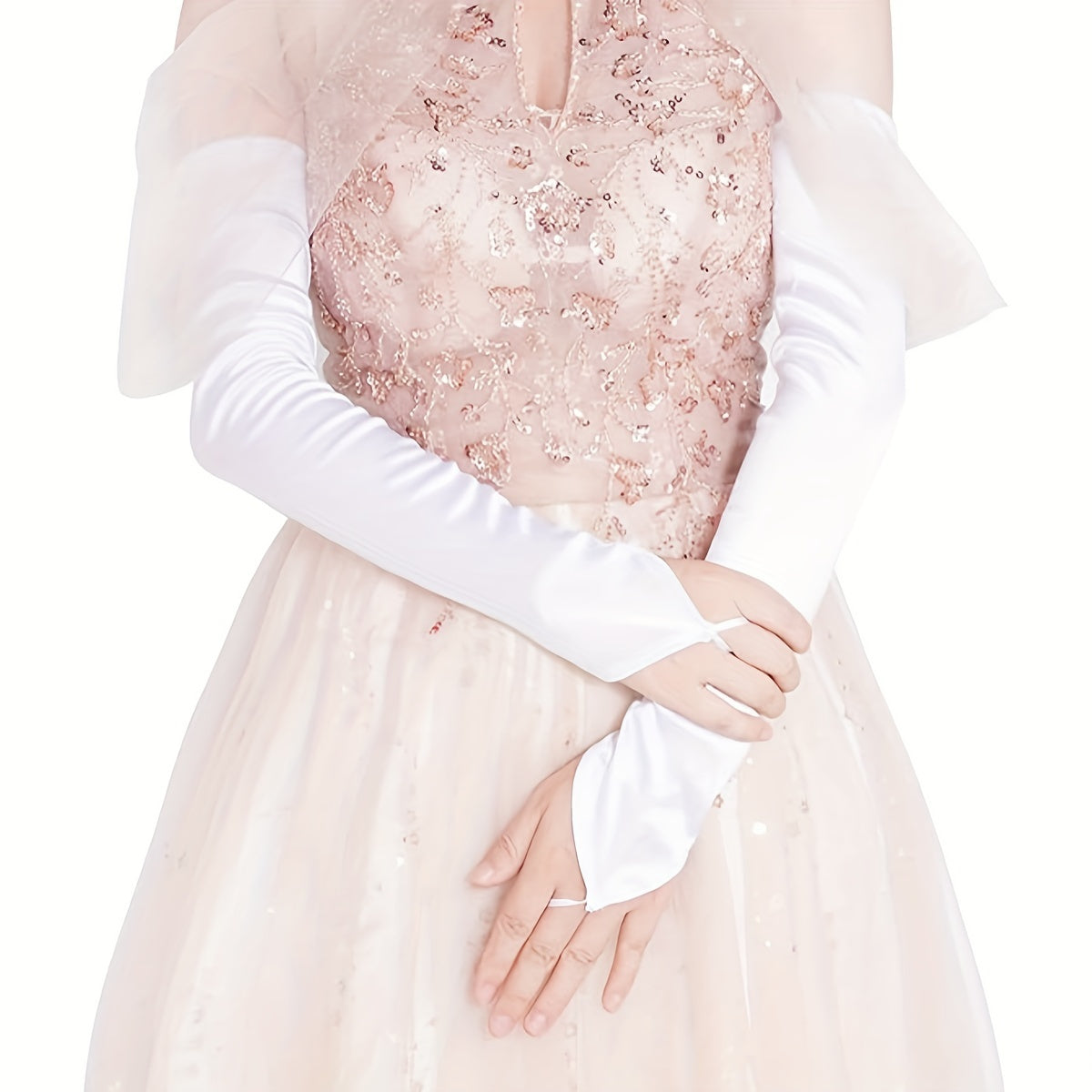 Women's Sheer Long Fingerless Arm Sleeves for Bridal and Tea Parties Polyester Fiber