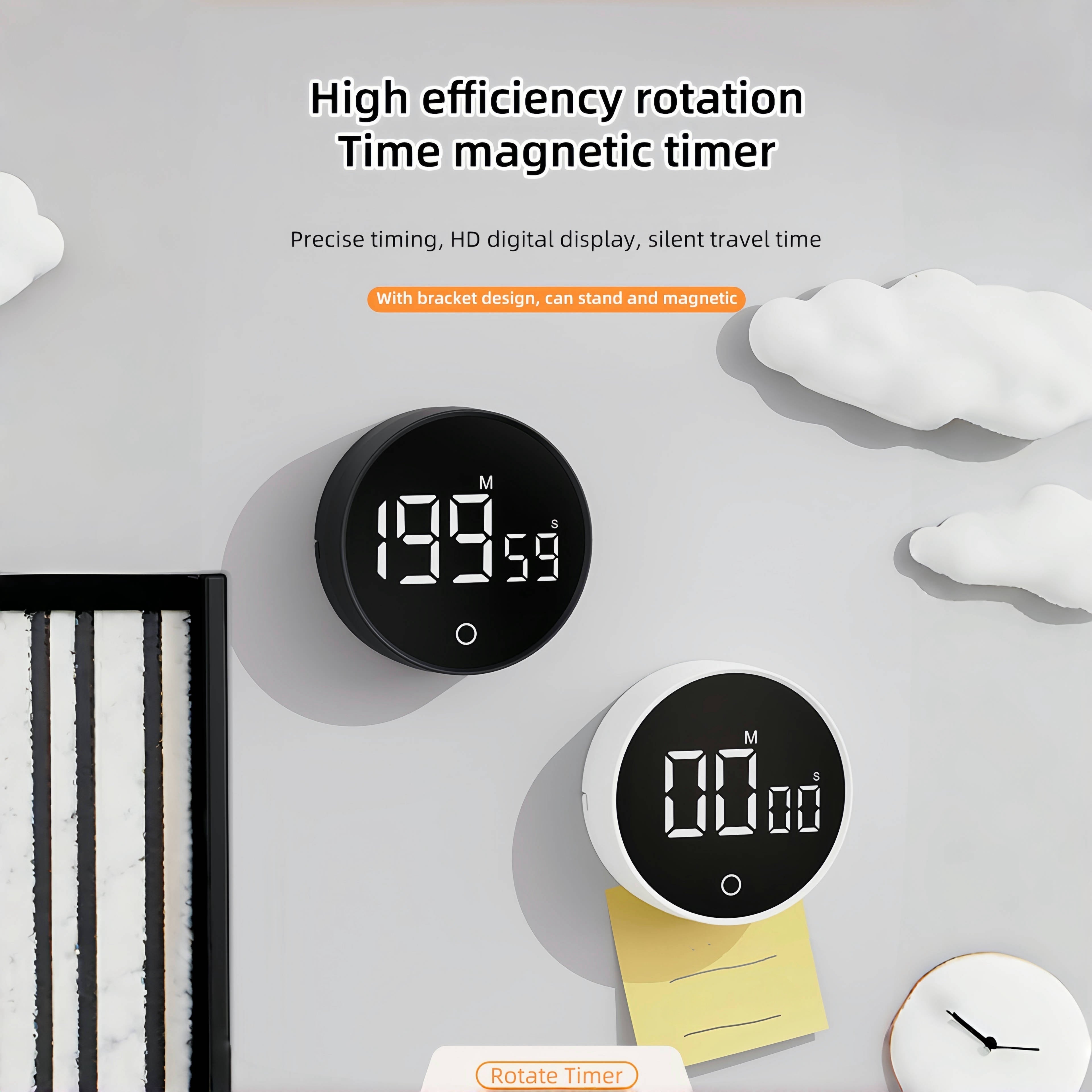 Katta LCD ekranli integratsiyalashgan magnit raqamli hisoblagich taymeri, ovqat pishirish, sport zallari, uchrashuvlar va yotoqxonalarda foydalanish uchun. 3 AAA batareyasi bilan ishlaydi (batareyalar kiritilmagan).