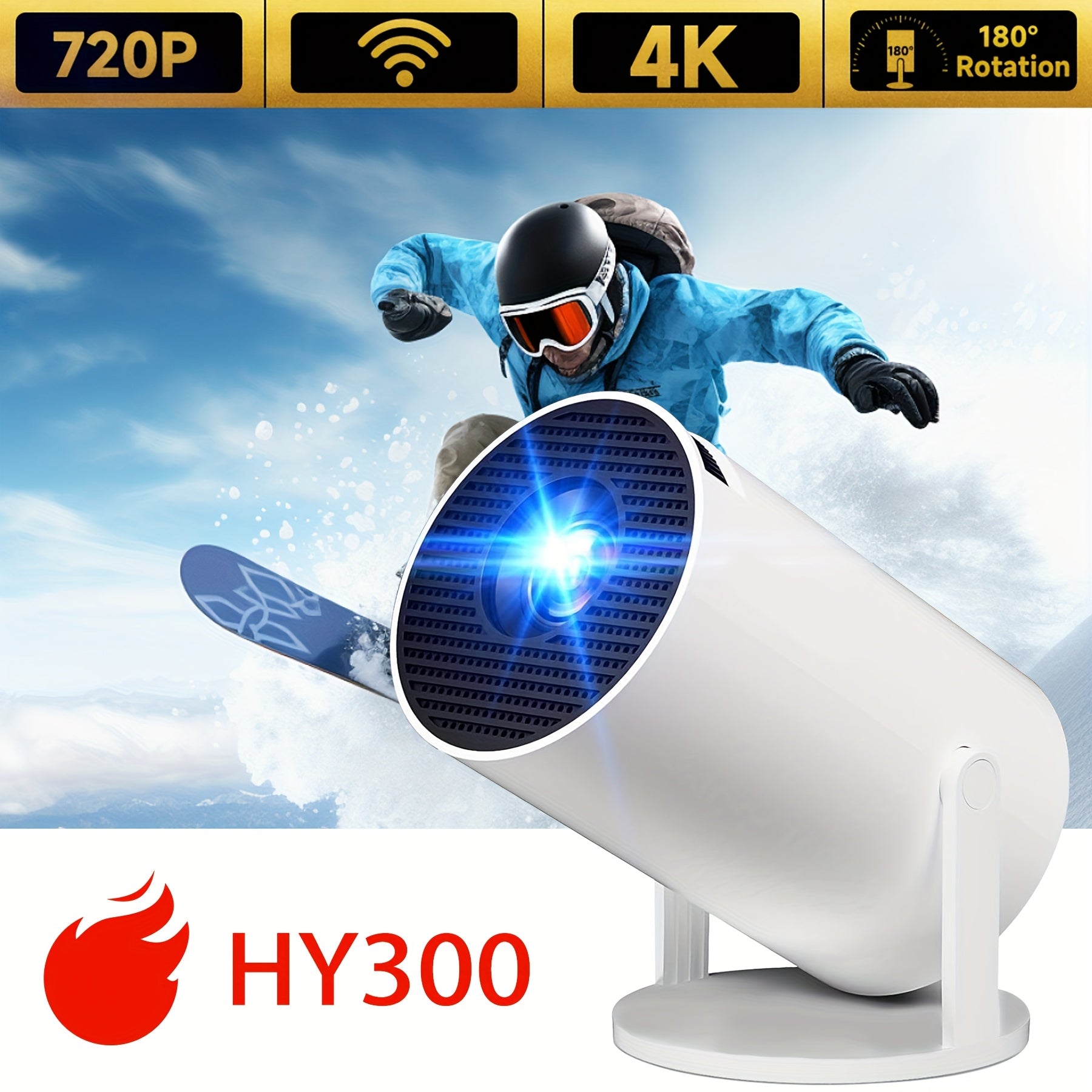 Portable 4K Projector with Dual WiFi6 180° Rotation 720p Resolution