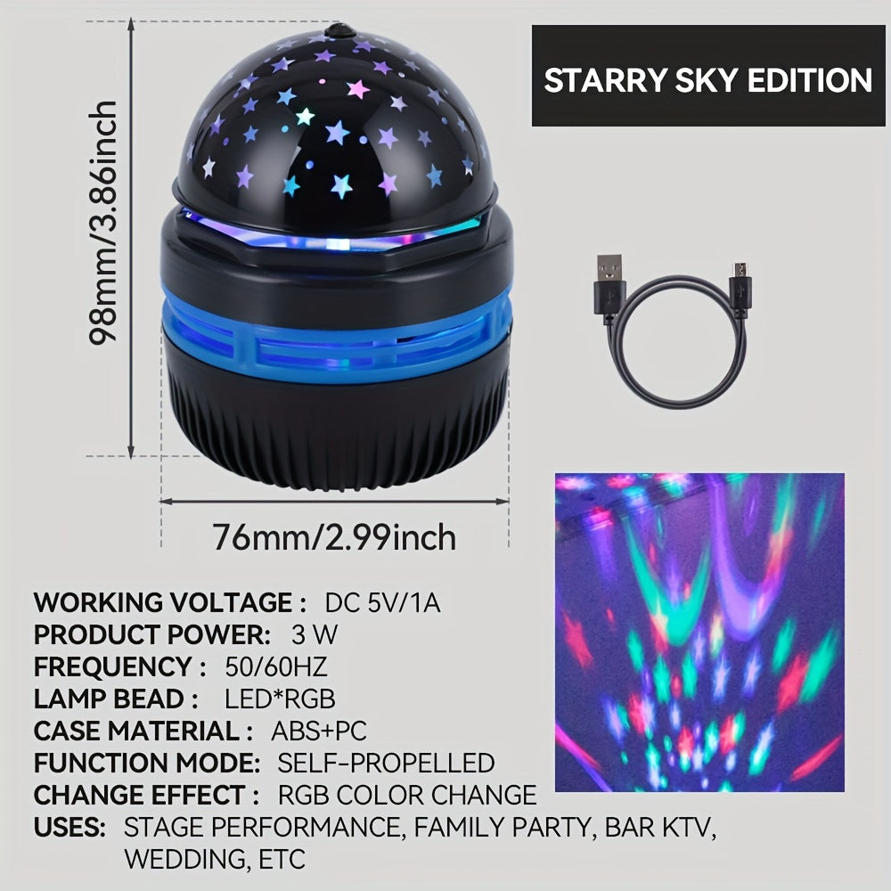 USB-Powered Star and Moon Night Light with Rotating Projections, Stand, and Disco Ball Design