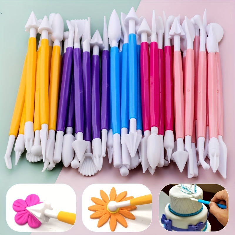 Set of 8 Fondant Cake Decorating Tools with 16 Patterns for Baking and Crafting