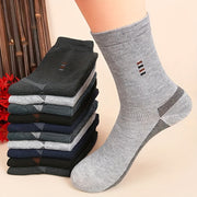 Men's Black Long Socks 5 Pairs Casual Mid-Calf Knit Polyester Cotton Spandex