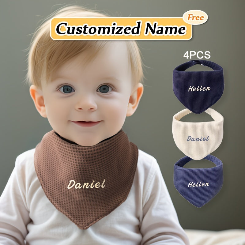 Set of 4 Children's Saliva Towels with Triangle Towel and Adjustable Mouthguard Soft Breathable Natural Material