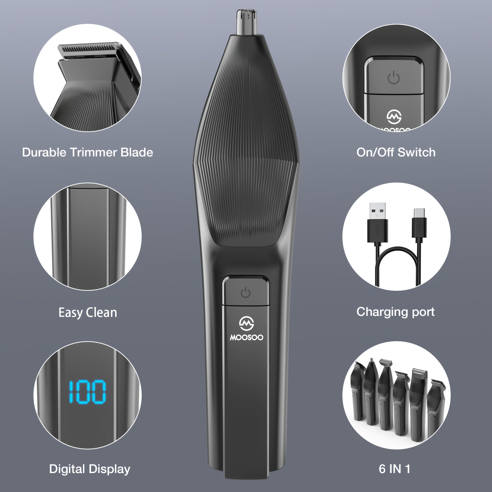 Beard Trimmer for Men with Precision Blades Grooming Set for Face Hair Mustache Body Ear Nose