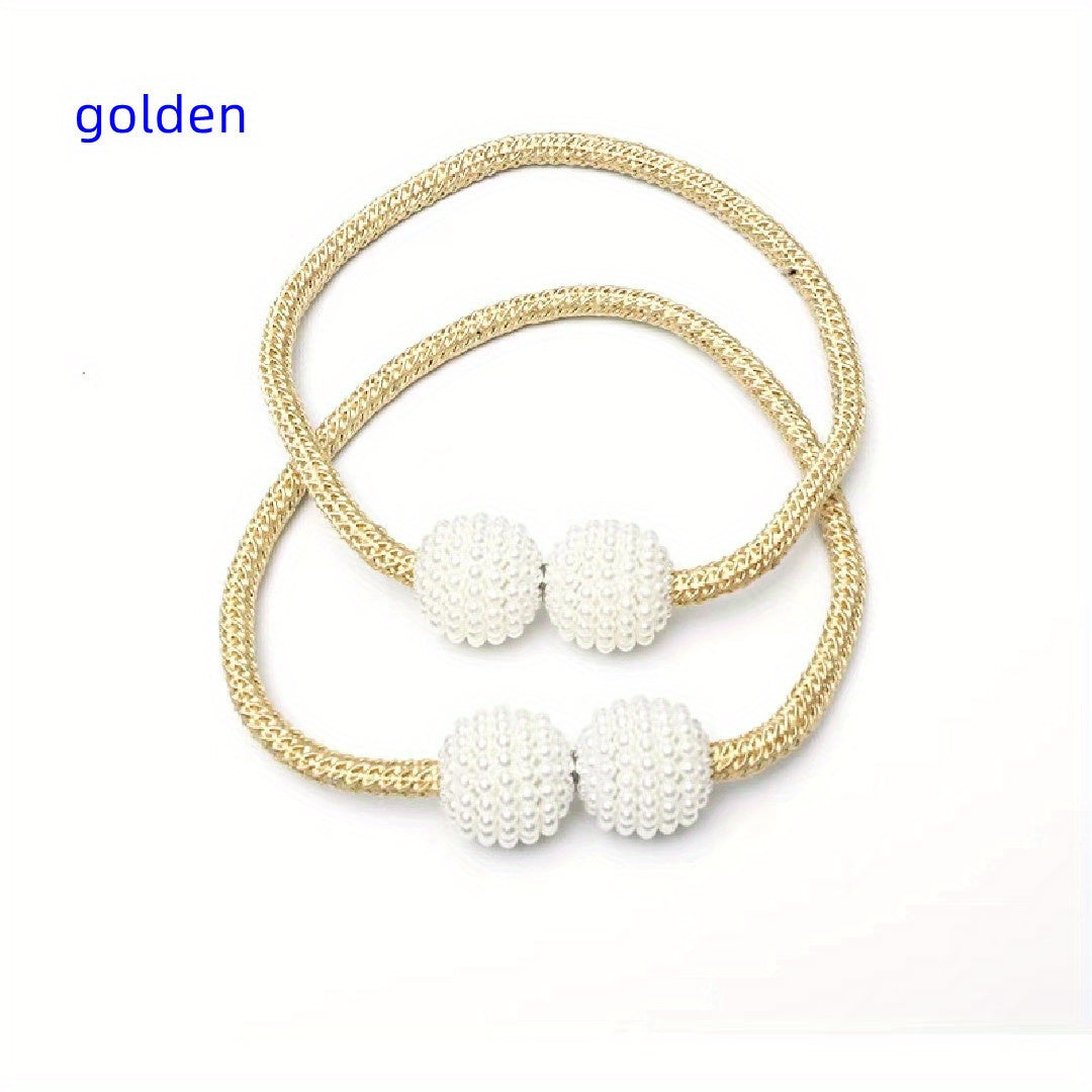 Juego de 2 correas magnéticas para cortinas con perlas falsas, hebillas elegantes para sala de estar, dormitorio, oficina