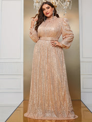 Plus Size Sequin Party Dress Long Sleeve Formal Gown for Weddings Proms