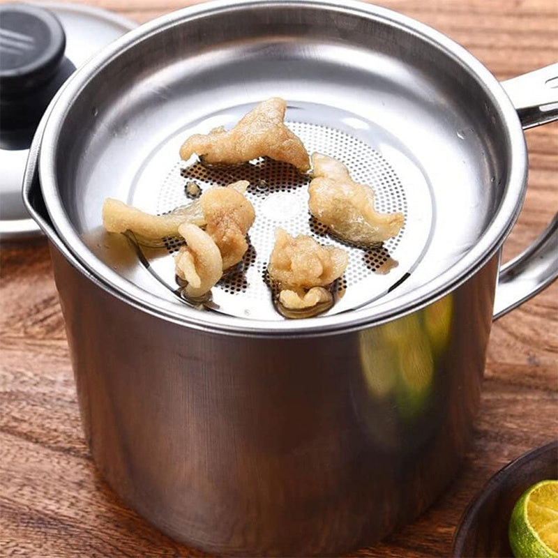 Stainless Steel Oil Storage Container with Strainer 43.96oz Kitchen Filtration Pot