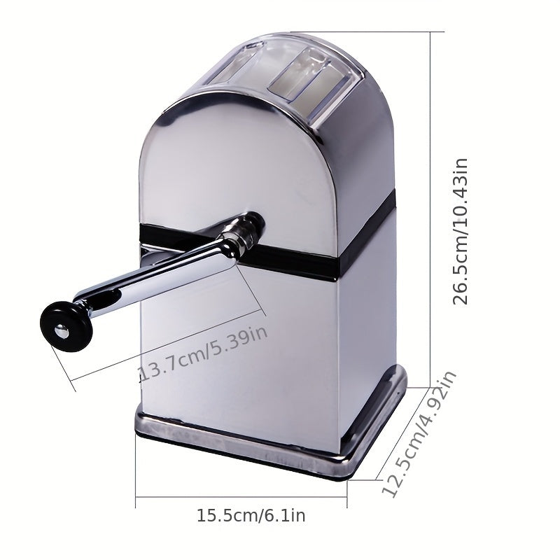 Stainless steel manual ice crusher with clear collection bin for home bar parties