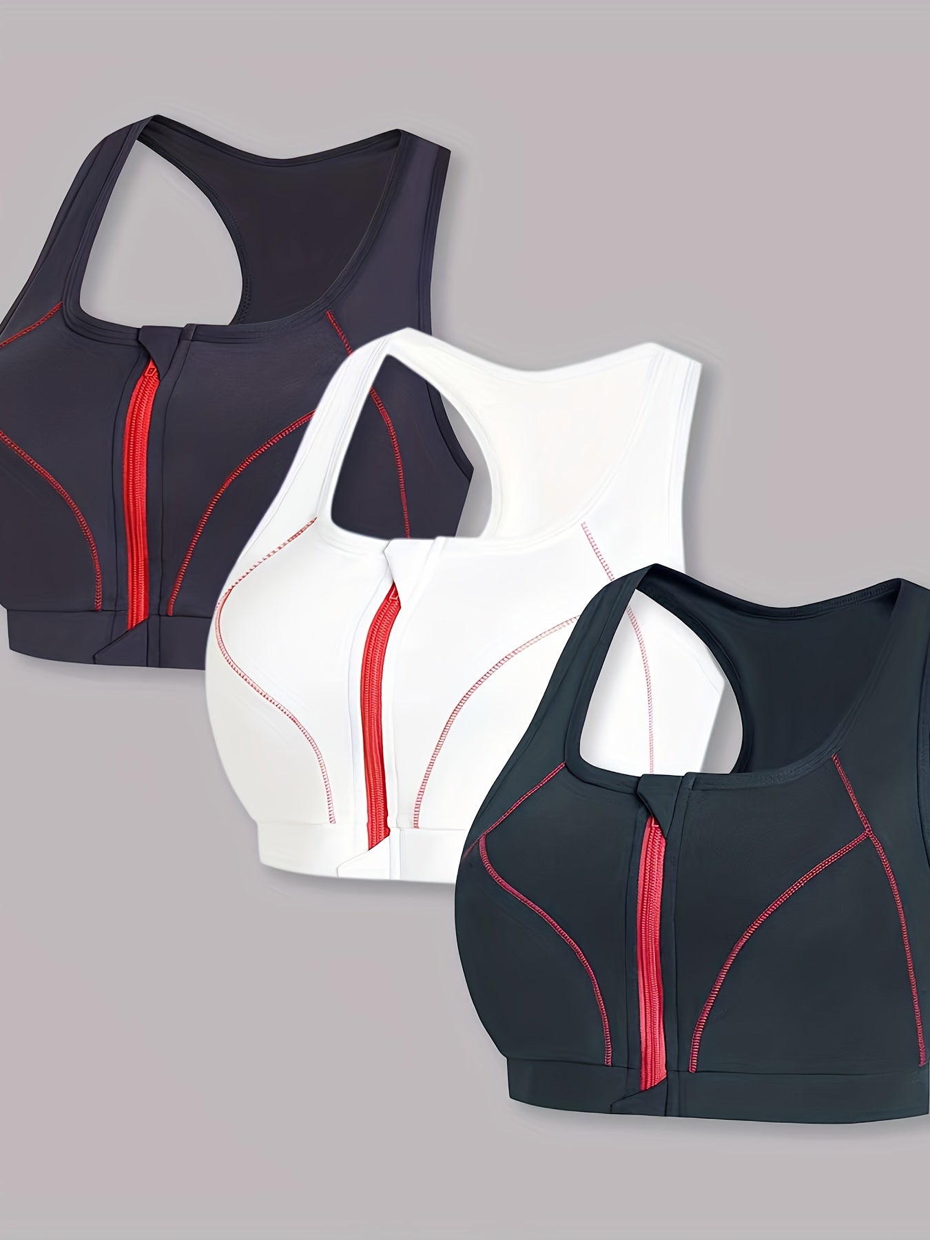 Women's Plus Size High Support Sports Bras with Front Zipper Removable Pads