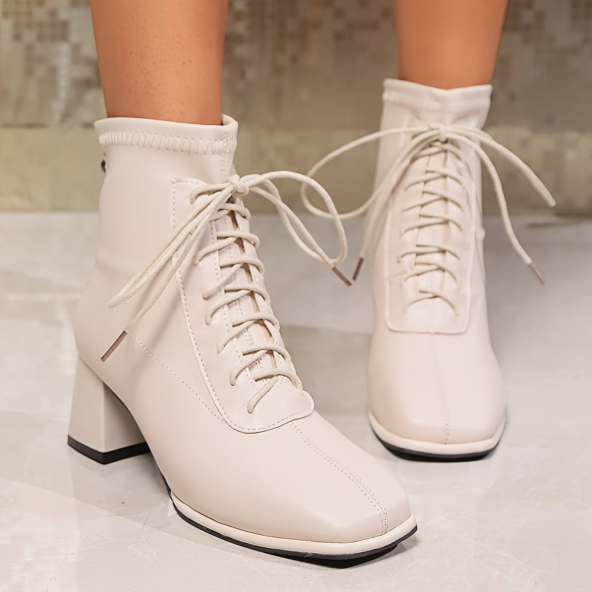 Женские ботинки на каблуке-чunk с массивной подошвой из искусственной кожи, черные, зимняя обувь