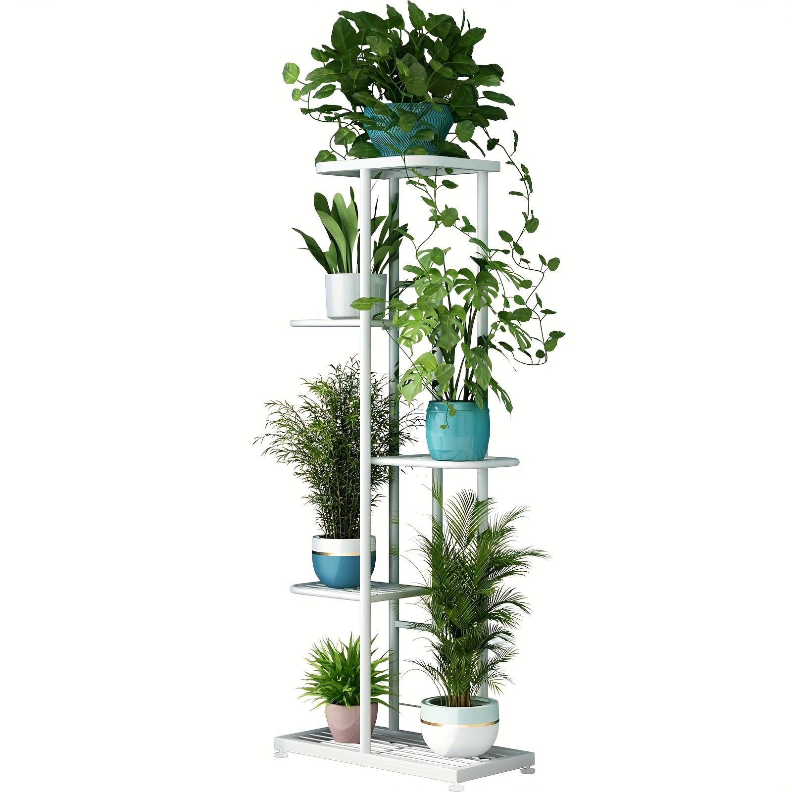 Metal 5-Tier Plant Stand with 6 Pots Indoor Outdoor Display Shelf for Patio Garden Balcony Living Room