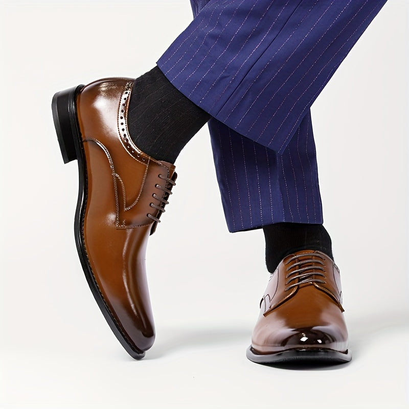 Мужские кожаные дерби-туфли однотонные с простым носком, нескользящая резиновая подошва, шнуровка, повседневные деловые