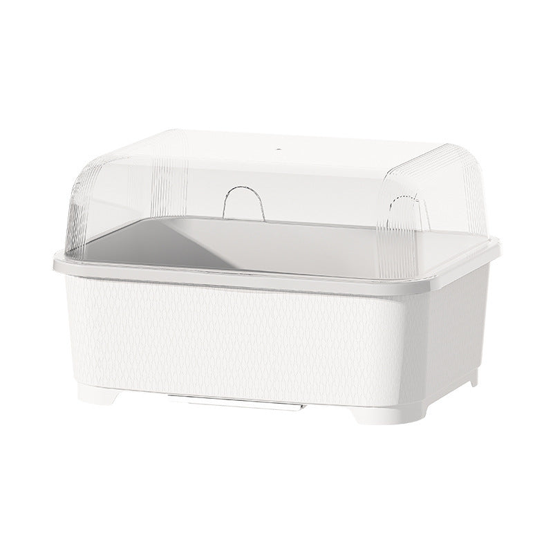 Escurridor de platos de plástico con tapa, amplio almacenamiento de cocina para platos y utensilios