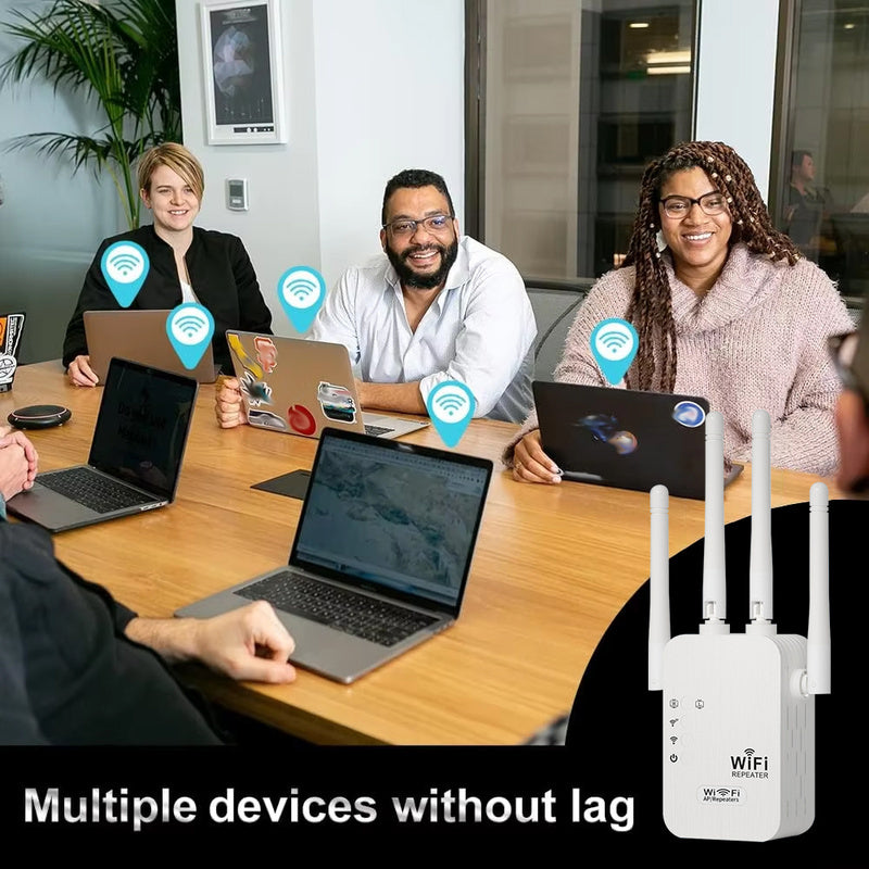 Wi-Fi Signal Booster with Ethernet Port Extends Coverage Up to 11000 Sq Ft Supports 35+ Devices Easy One-Click Setup