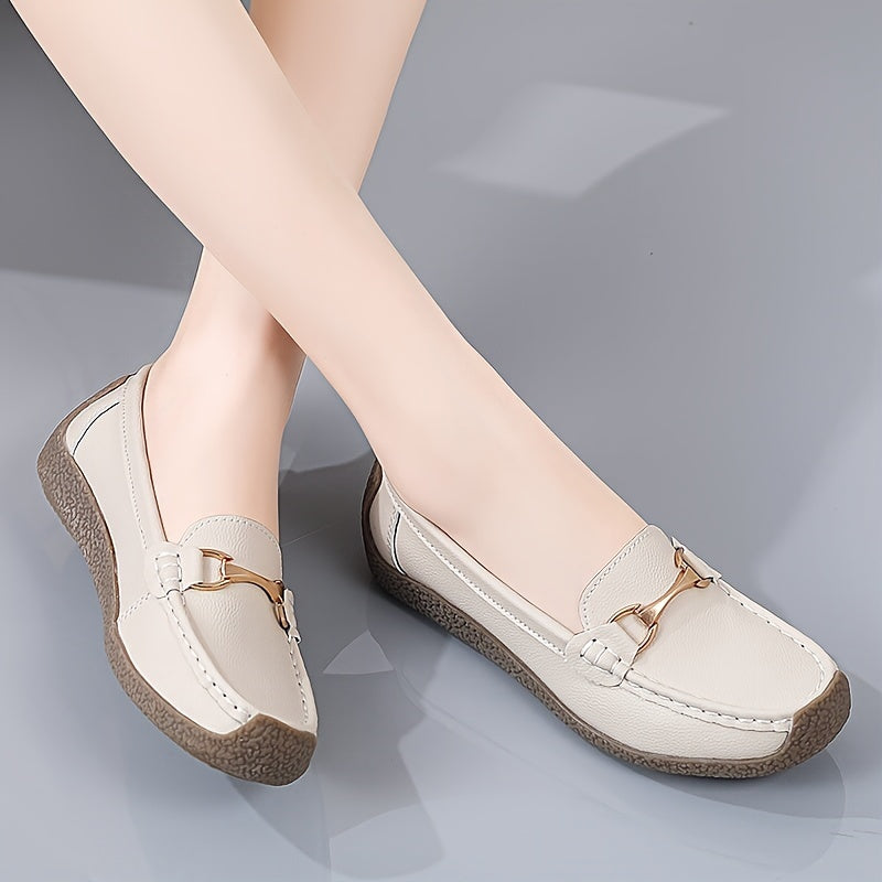 Women's Flat Loafers Casual Slip-On Shoes Lightweight Solid Color Mary-Jane