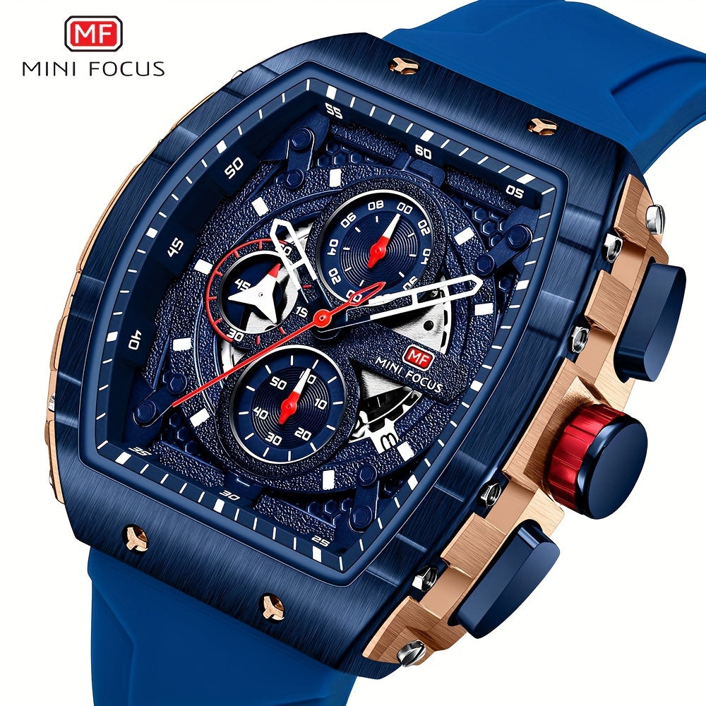 Women's Mini Focus Chronograph Quartz Watch Tonneau Pointer Silicone Strap Auto Date