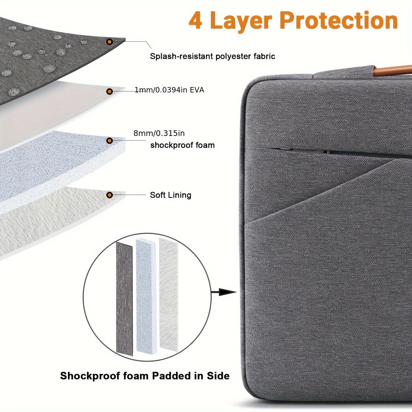 Laptop Sleeve Bag for 13-16 Inch MacBooks Waterproof Shock-Resistant Dark Gray