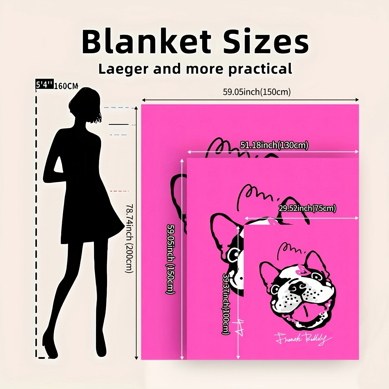 French Bulldog Print Flannel Throw Blanket Durable Polyester All-Season Home Office Car Camping