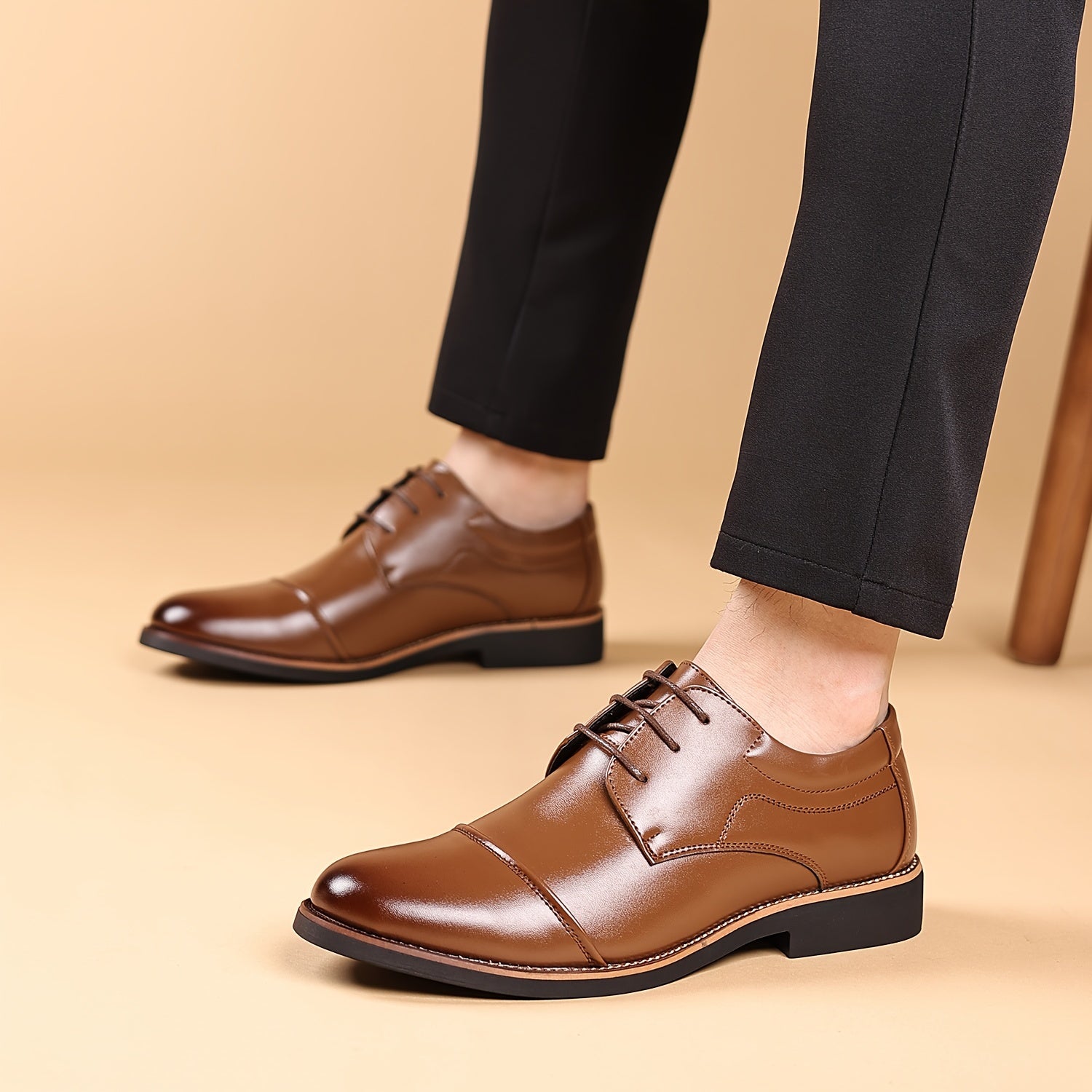 Men's Casual Leather Lace-Up Shoes for Business and Walking Durable Soft Soles