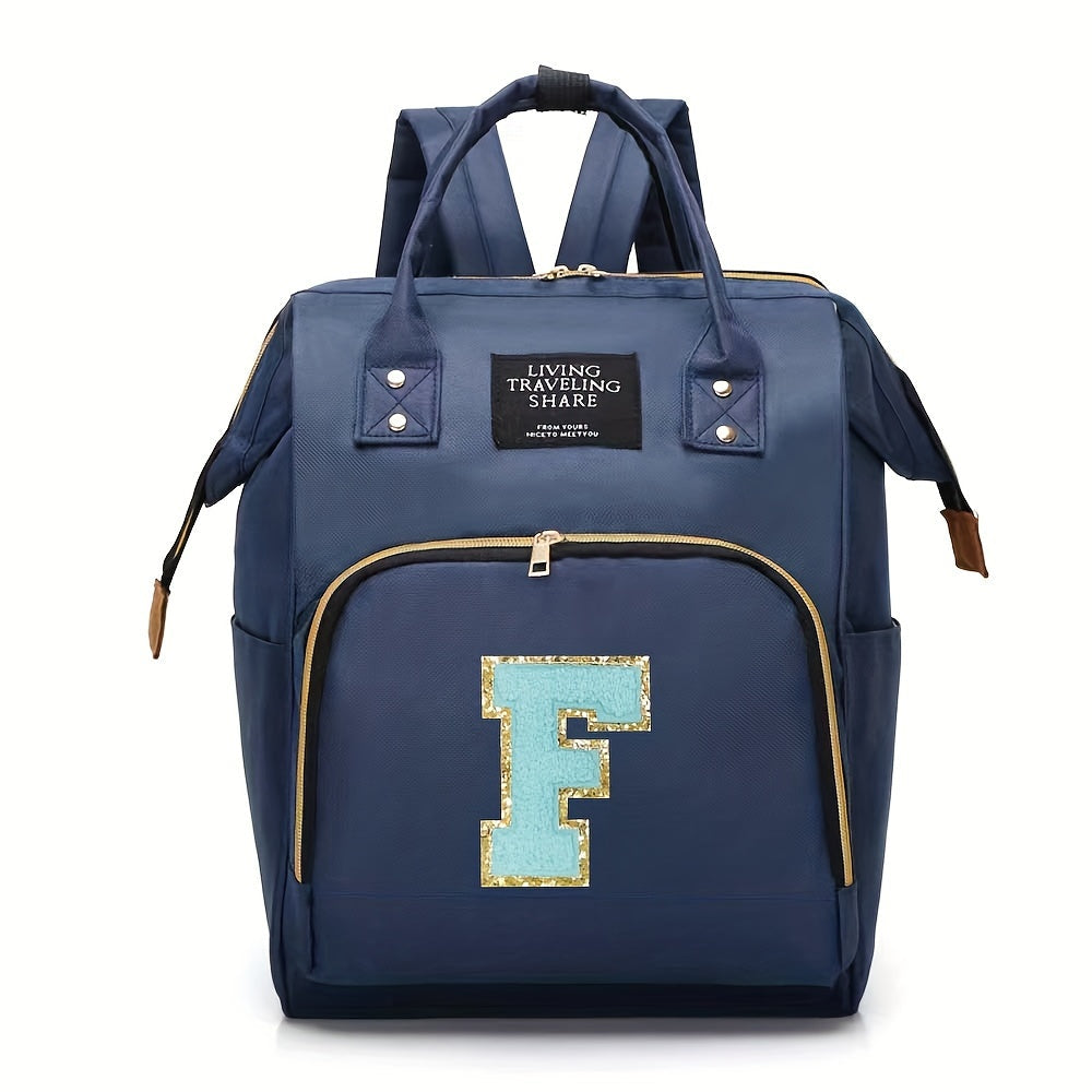 Blue Polyester Diaper Bag with Multiple Compartments and Bottle Holder