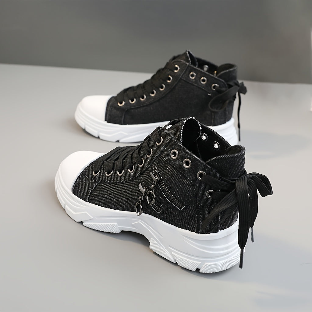 Женские повседневные высокие ботинки на шнуровке с боковой молнией, толстая подошва, весна-осень