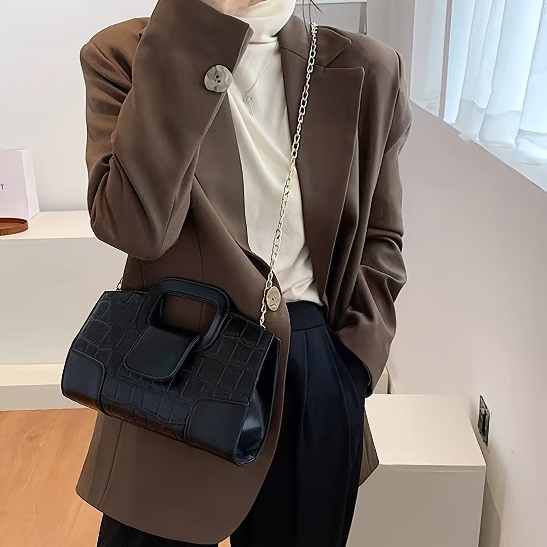 Women's Faux Leather Crocodile Pattern Crossbody Bag with Chain Strap Black or Coffee