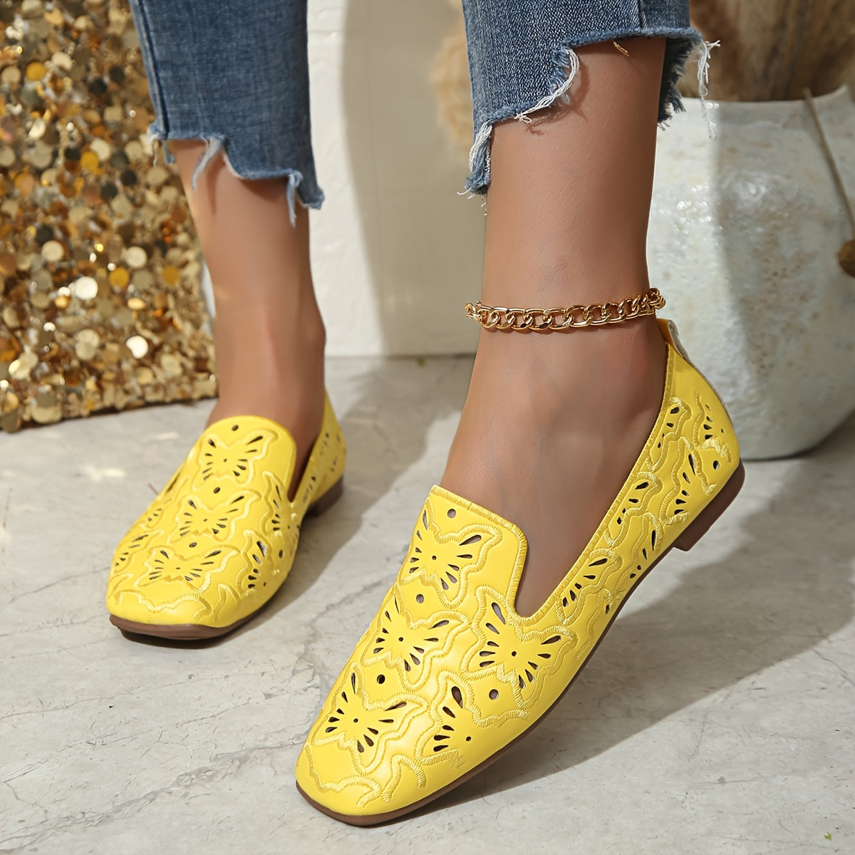 Women's Round Toe Ballet Flats Synthetic Checkered Pattern Cushioned Insole