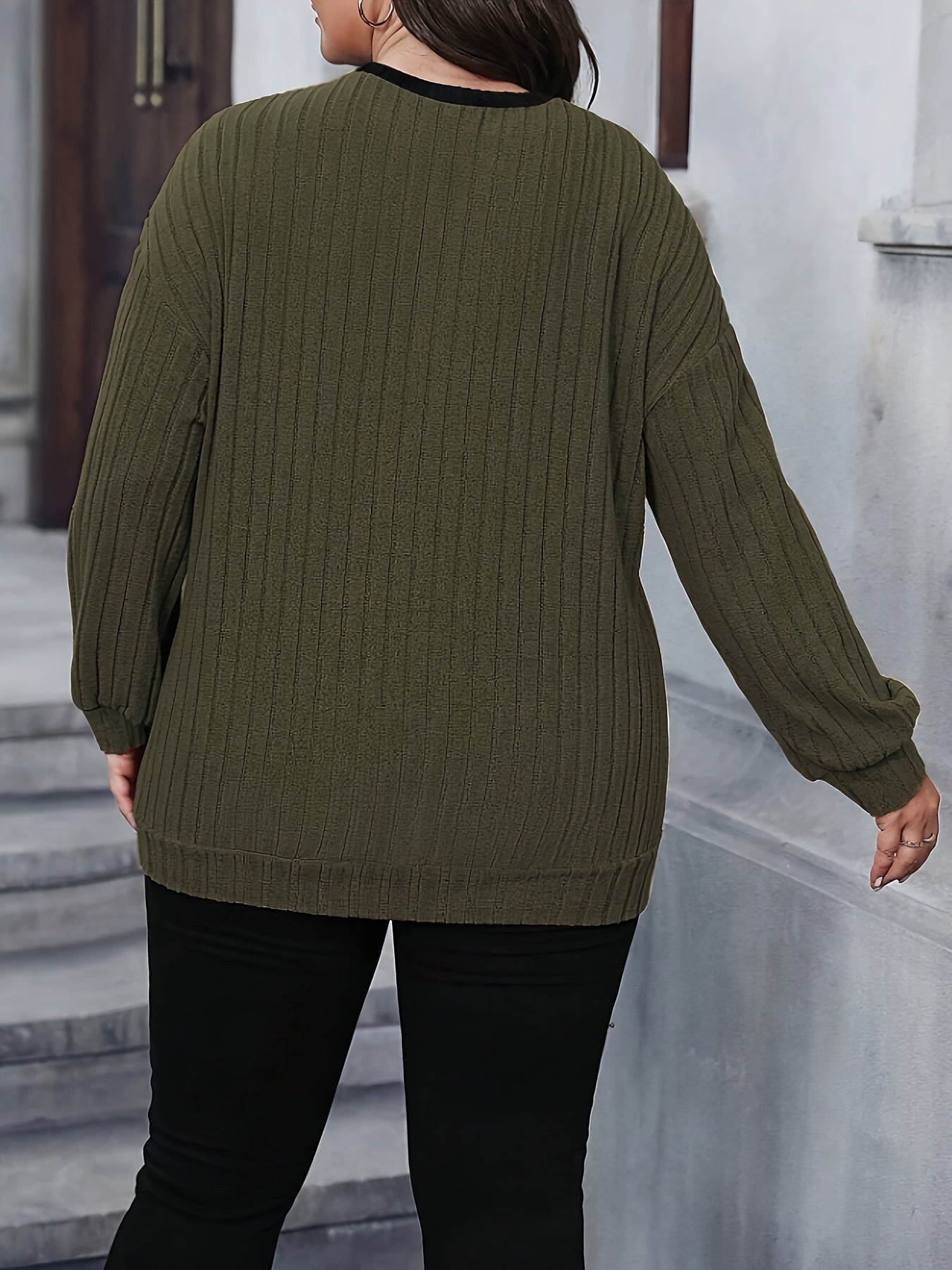 Plus Size Contrast Lace Color Block Sweatshirt Womens Long Sleeve Crew Neck Pullover