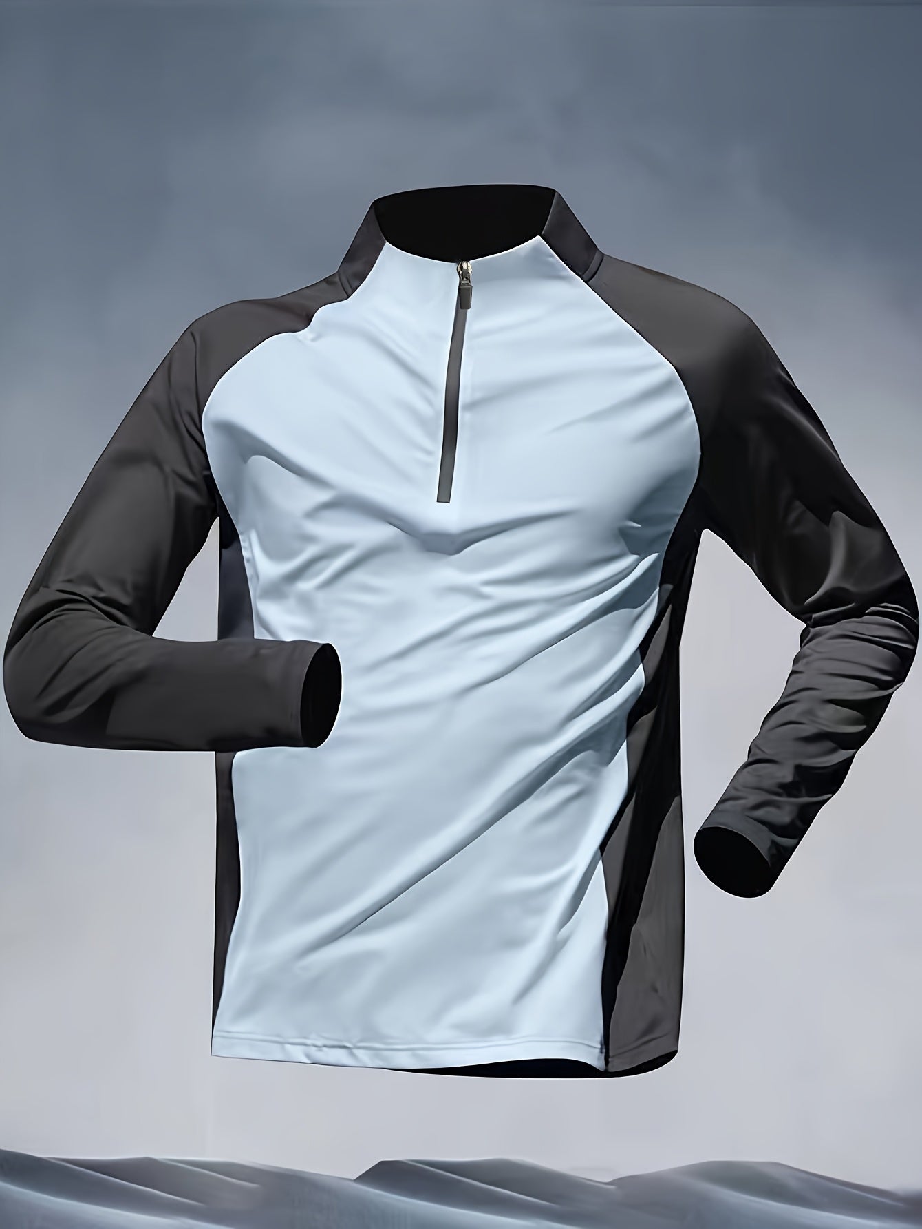 Camisa de manga larga para hombre de poliéster con cuello alto y media cremallera para todas las estaciones