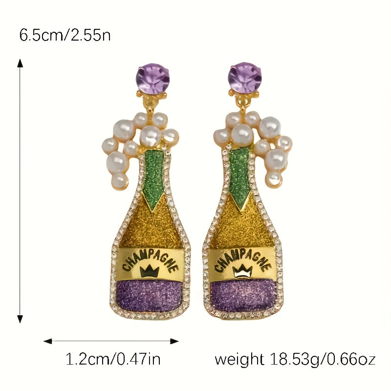 Pendientes de botella de champagne elegante con rhinestones para ocasiones festivas y uso diario
